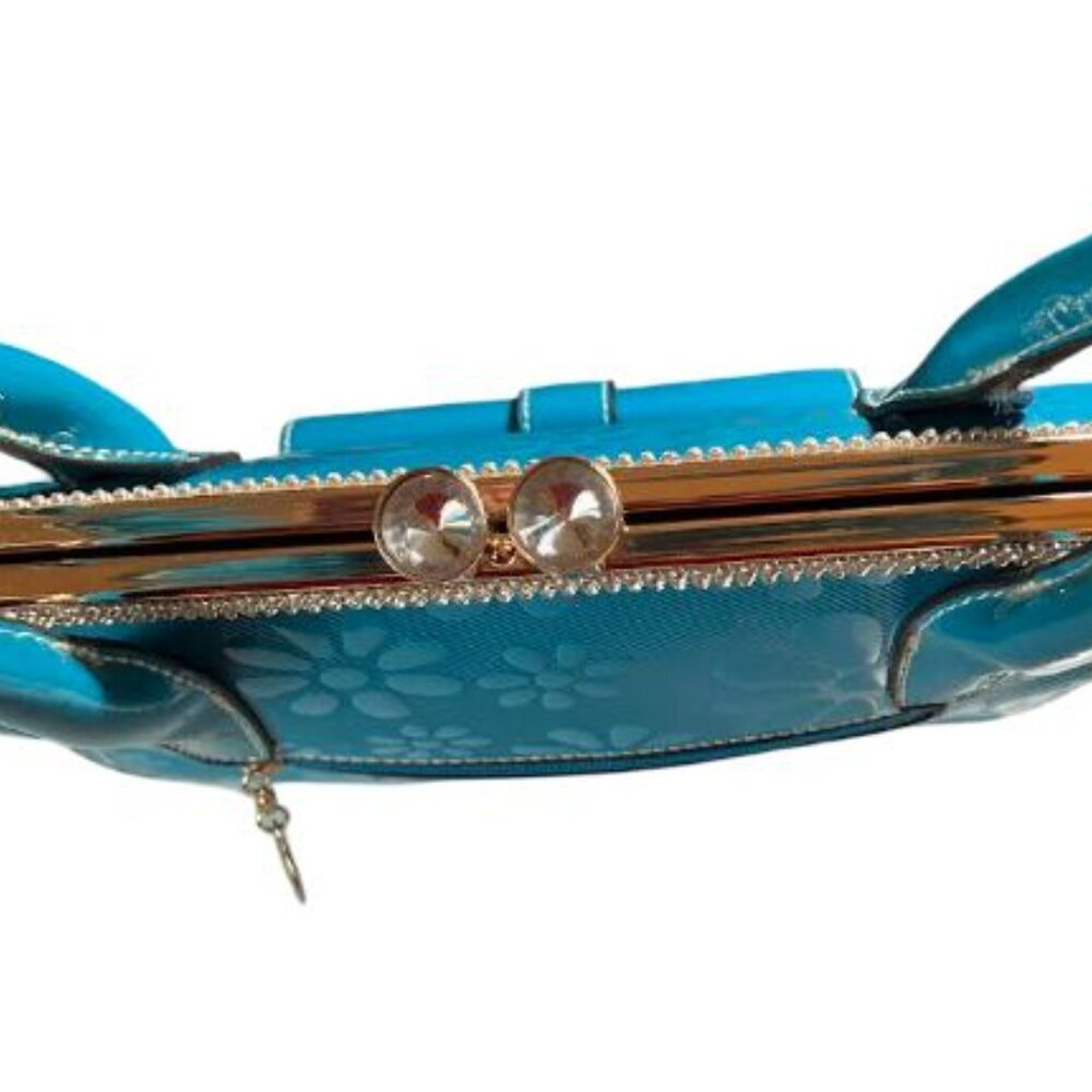 Vintage Candace Christian Napa Valley Patent Leather Large Turquois Tote EUC - Picture 8 of 14
